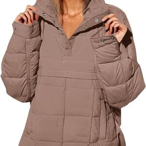 FREE PEOPLE DUP!! Women's Tan Puffer Jacket!! Quarter Zip!